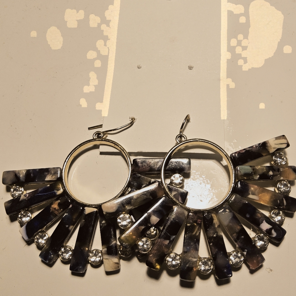 Elegant Silver and Black Fan Earrings